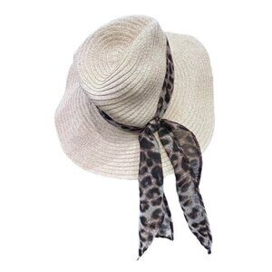 Boho Wide Brim Sun Hat Animal Print Scarf Floppy Hat Beach Pool‎ Vacation Travel